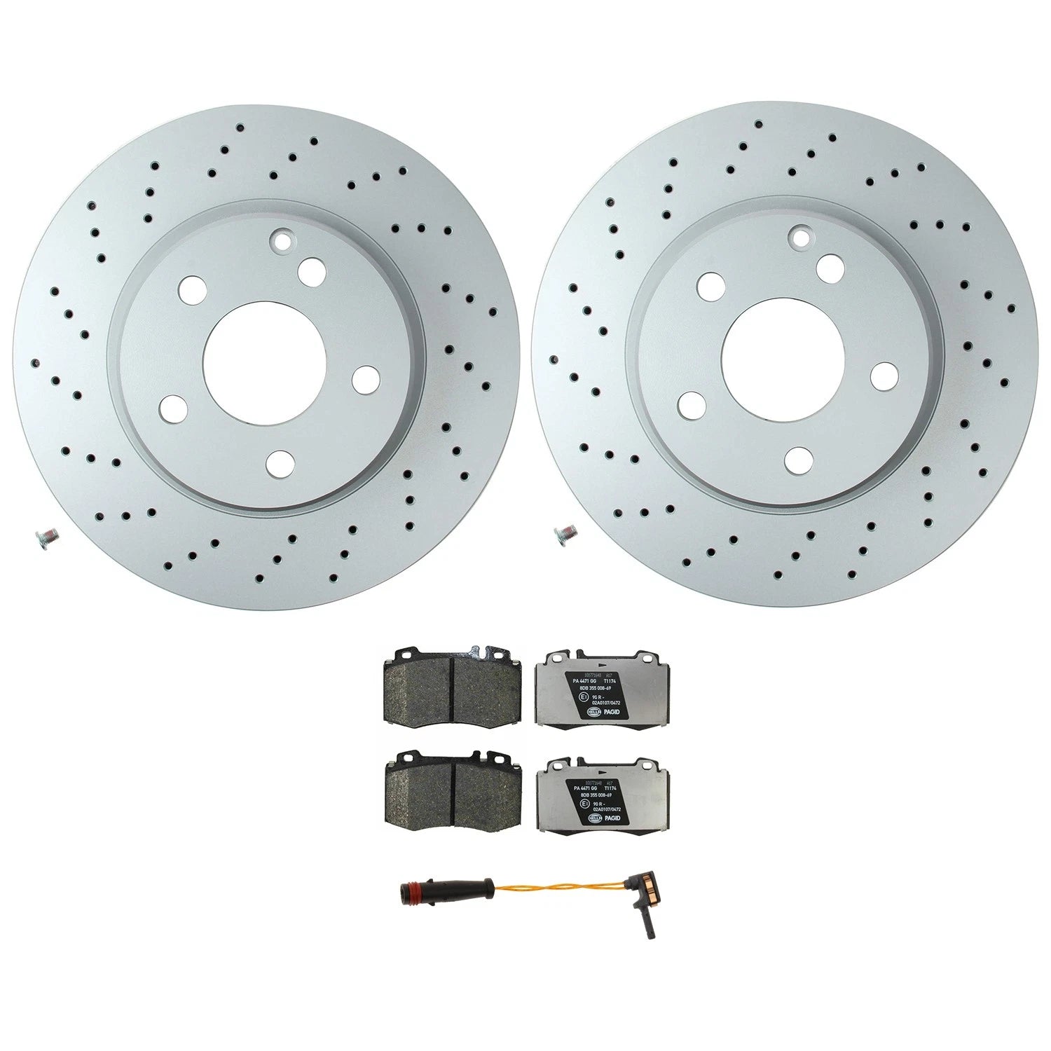 Hella Front Rotors & Low-Met Disc Brake Pad Kit for Mercedes C215 CL500 W220 S430 S500 (2000–2006)