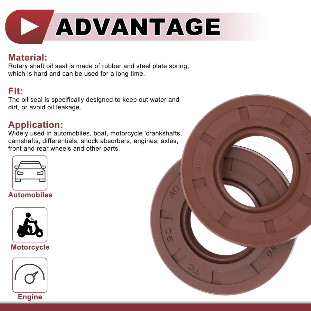 Set of 2 Oil Seal Rotary Shaft Seal FKM Rubber 20x40x5mm