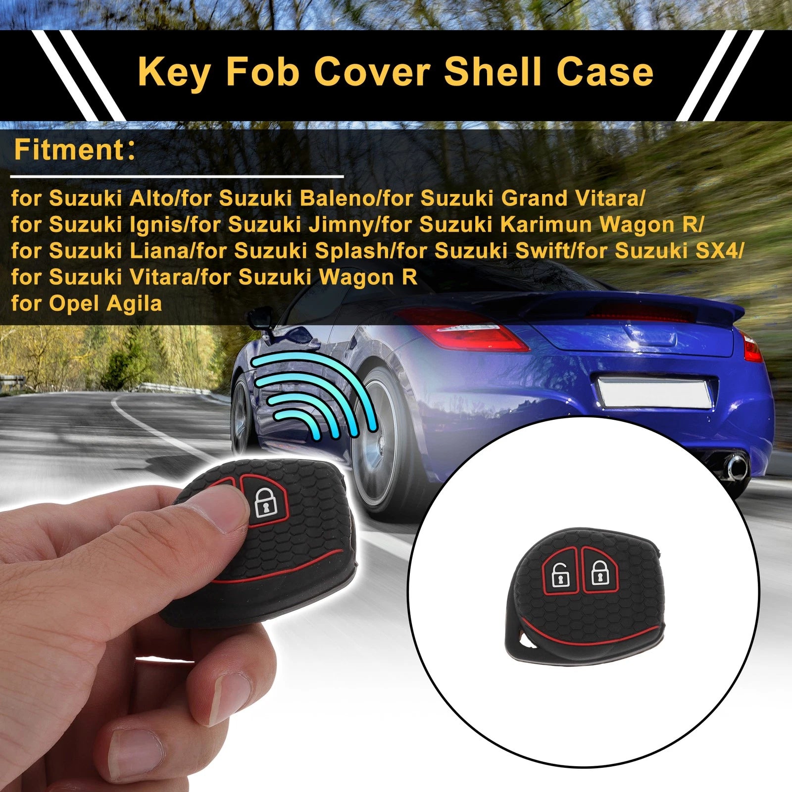 Black Red Line Car Key Case for Suzuki Alto (2010–2023) - 2 Buttons