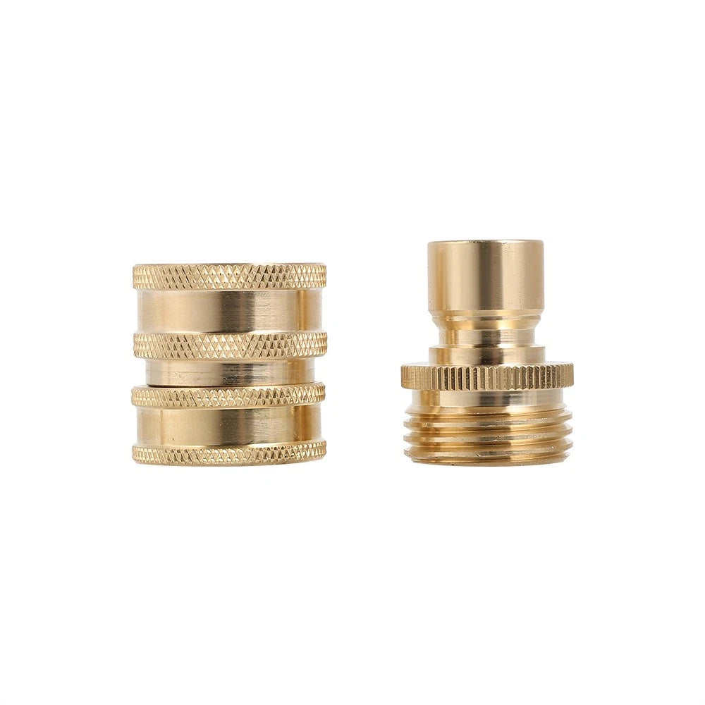 Set of 2 Solid Brass 3/4" Garden Hose Quick Connect Connectors