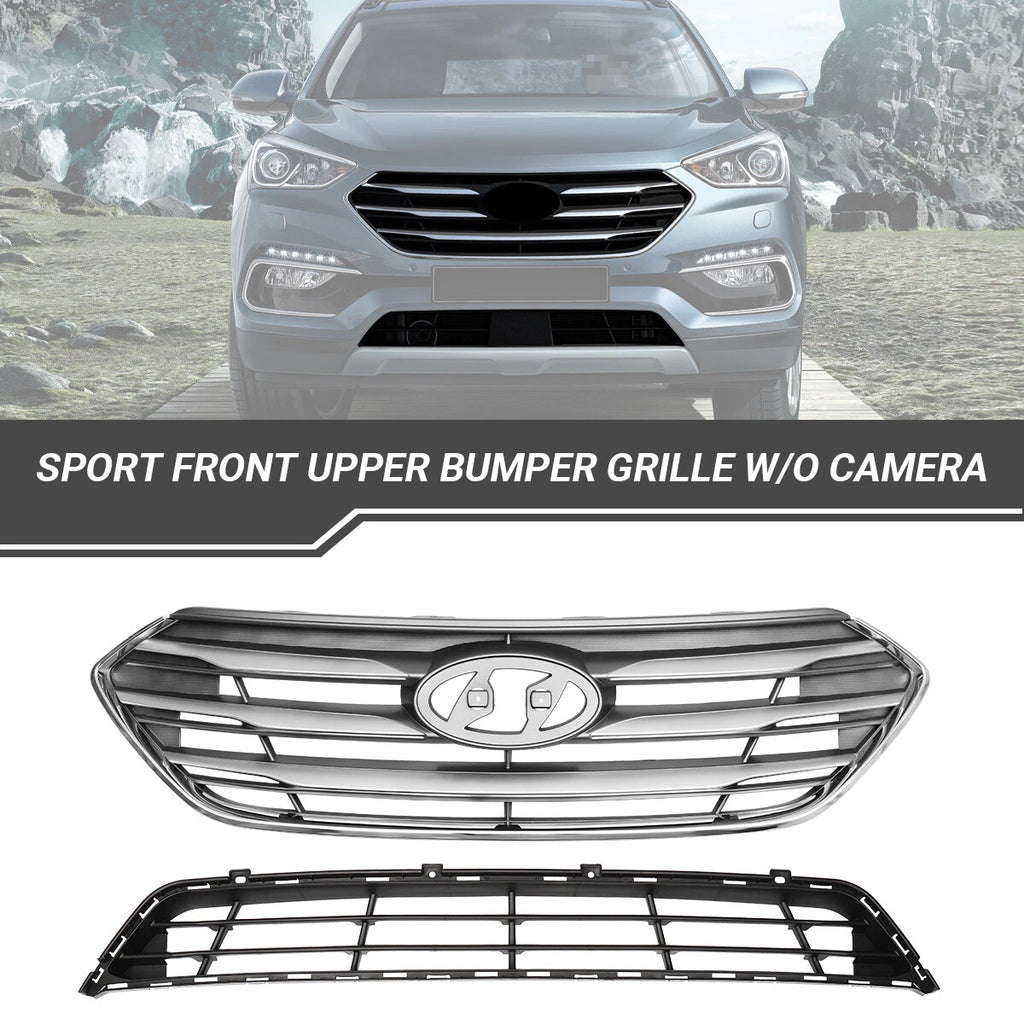 Set of 2 Front Upper & Lower Bumper Grille for Hyundai Santa Fe Sport (2017–2018)