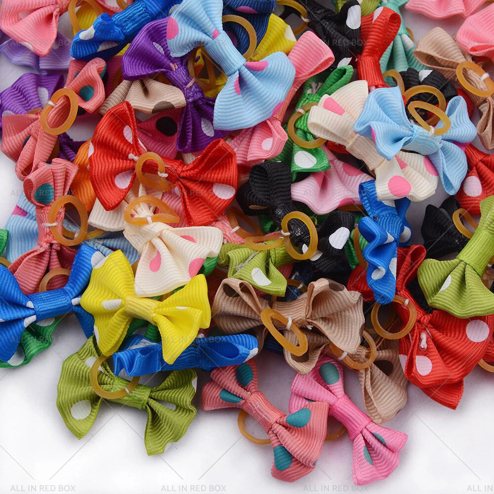 Set of 4 Pet Hair Bows Rubber Bands for Small Dogs and Cats
