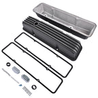 Finned Aluminum Tall Valve Covers for Chevy Small Block (283–400) Black
