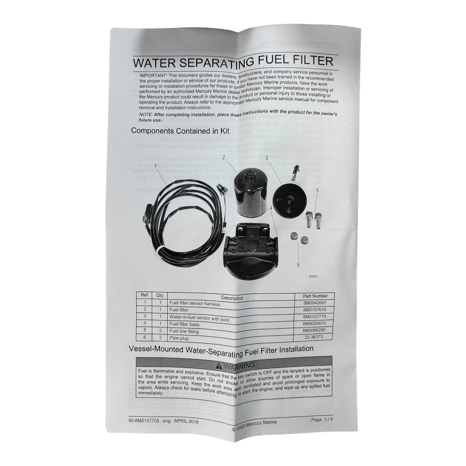 Marine Fuel Filter Water Separating Kit for Mercury (8M0157707)