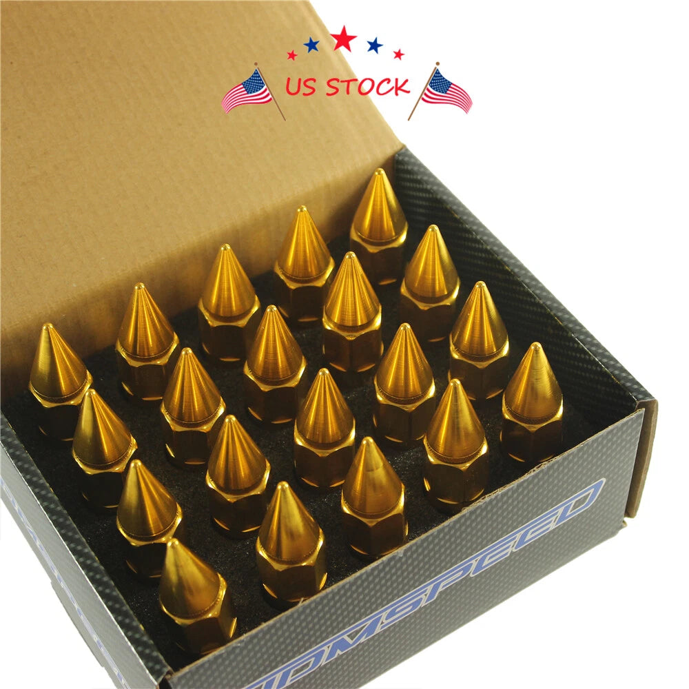 20PCS Gold Aluminum Spiked Extended Tuner Lug Nuts for Wheels M12X1.5