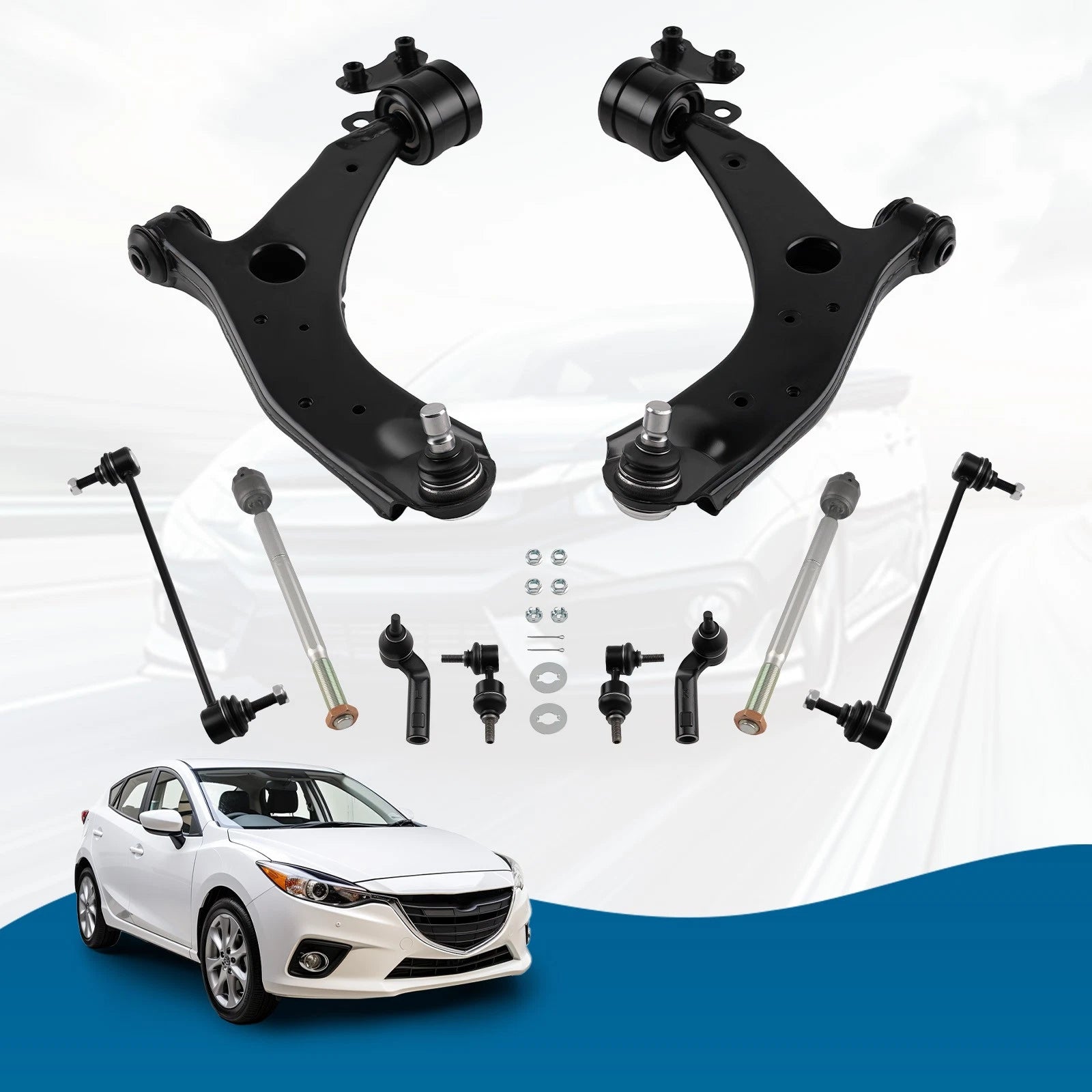 10x Front Lower Control Arms Stabilizer Link Tie Rod for Mazda 3 (2004–2015) K620040