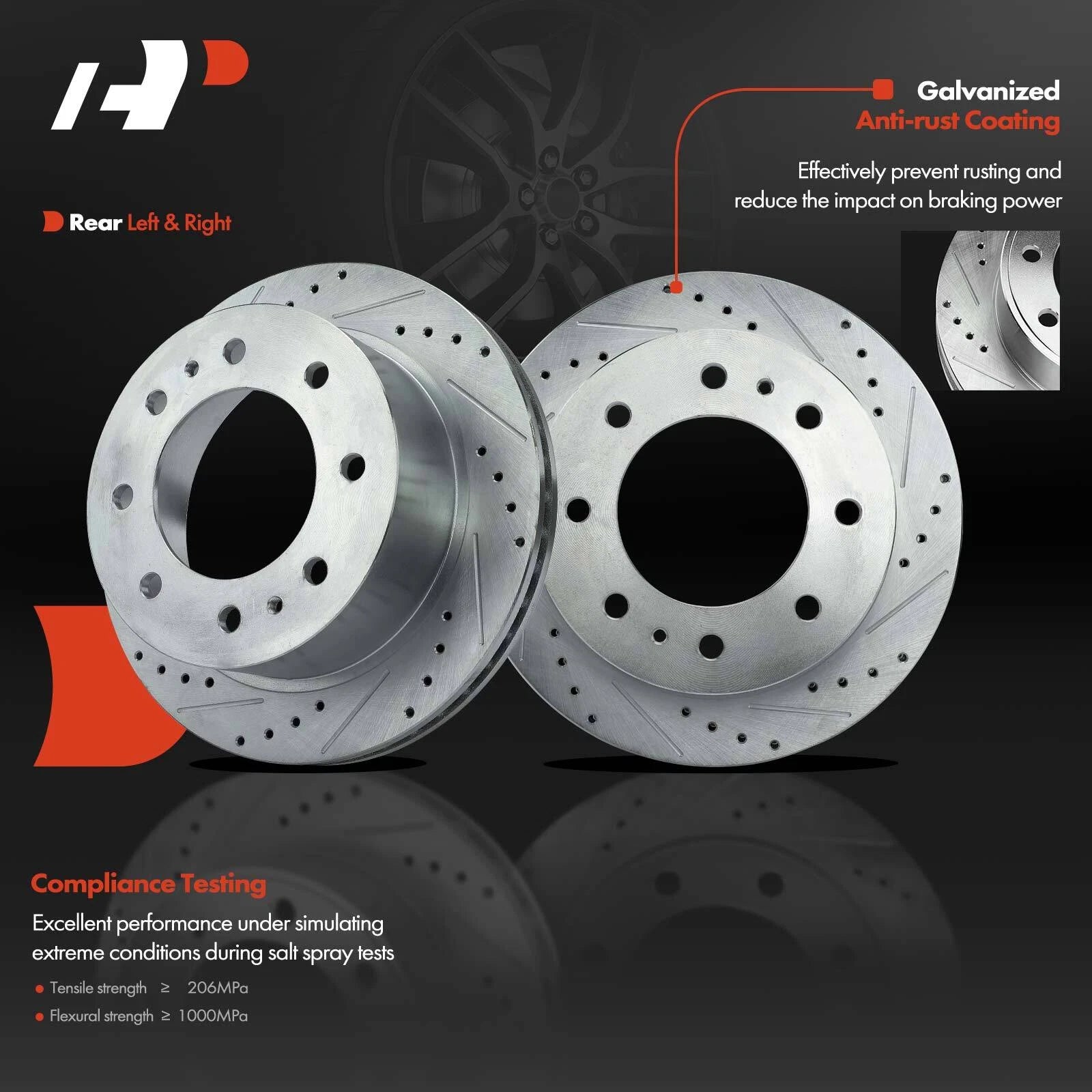 Rear Drilled Brake Rotors & Ceramic Brake Pads for Chevrolet Silverado (2007â2019)