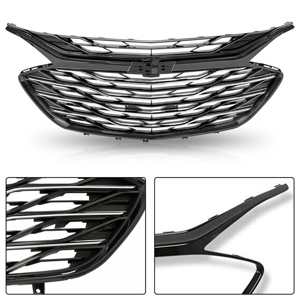 Set of 3 Front Bumper Grilles for Chevrolet Malibu (2019–2020) Glossy Black