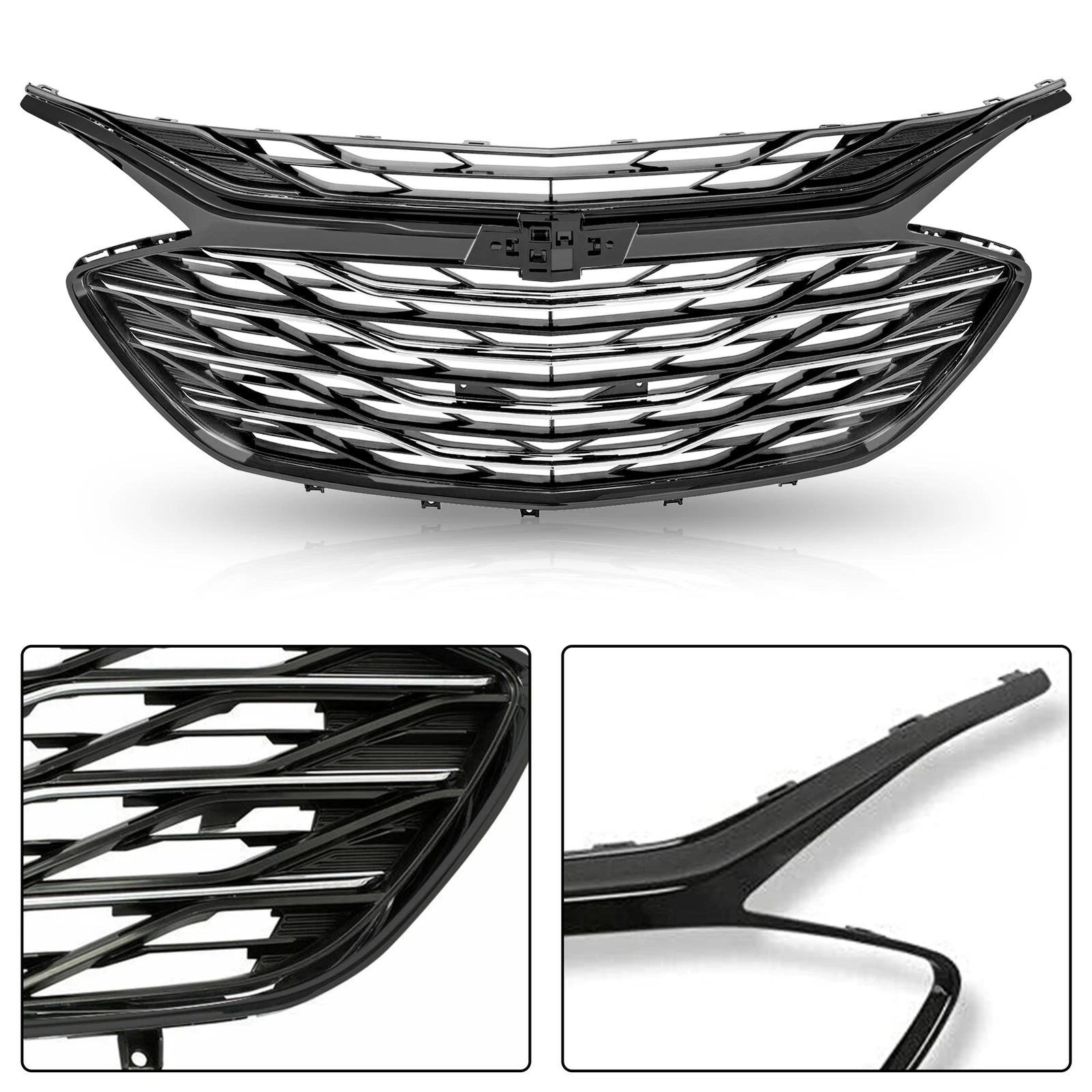 Set of 3 Front Bumper Grilles for Chevrolet Malibu (2019–2020) Glossy Black