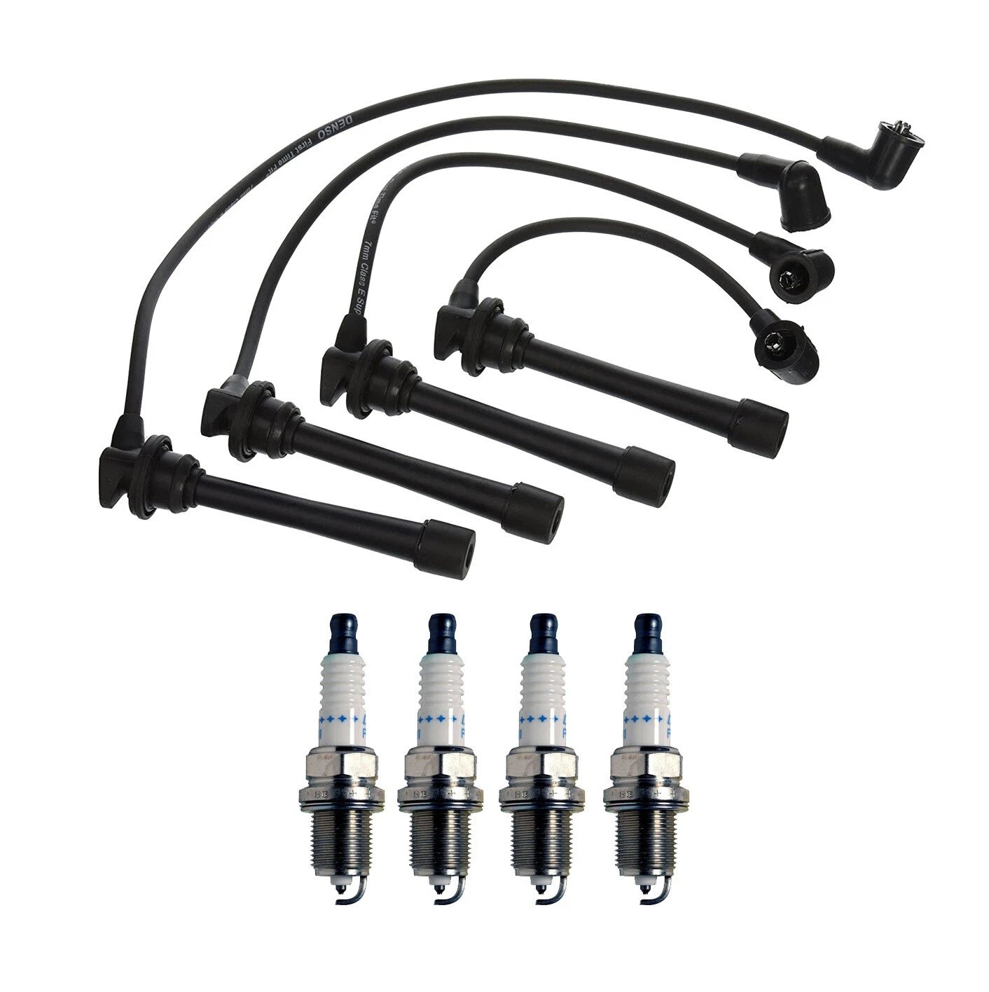 Denso Wire Set & 4 Double Platinum Spark Plugs for Hyundai Kia 2.0 L4