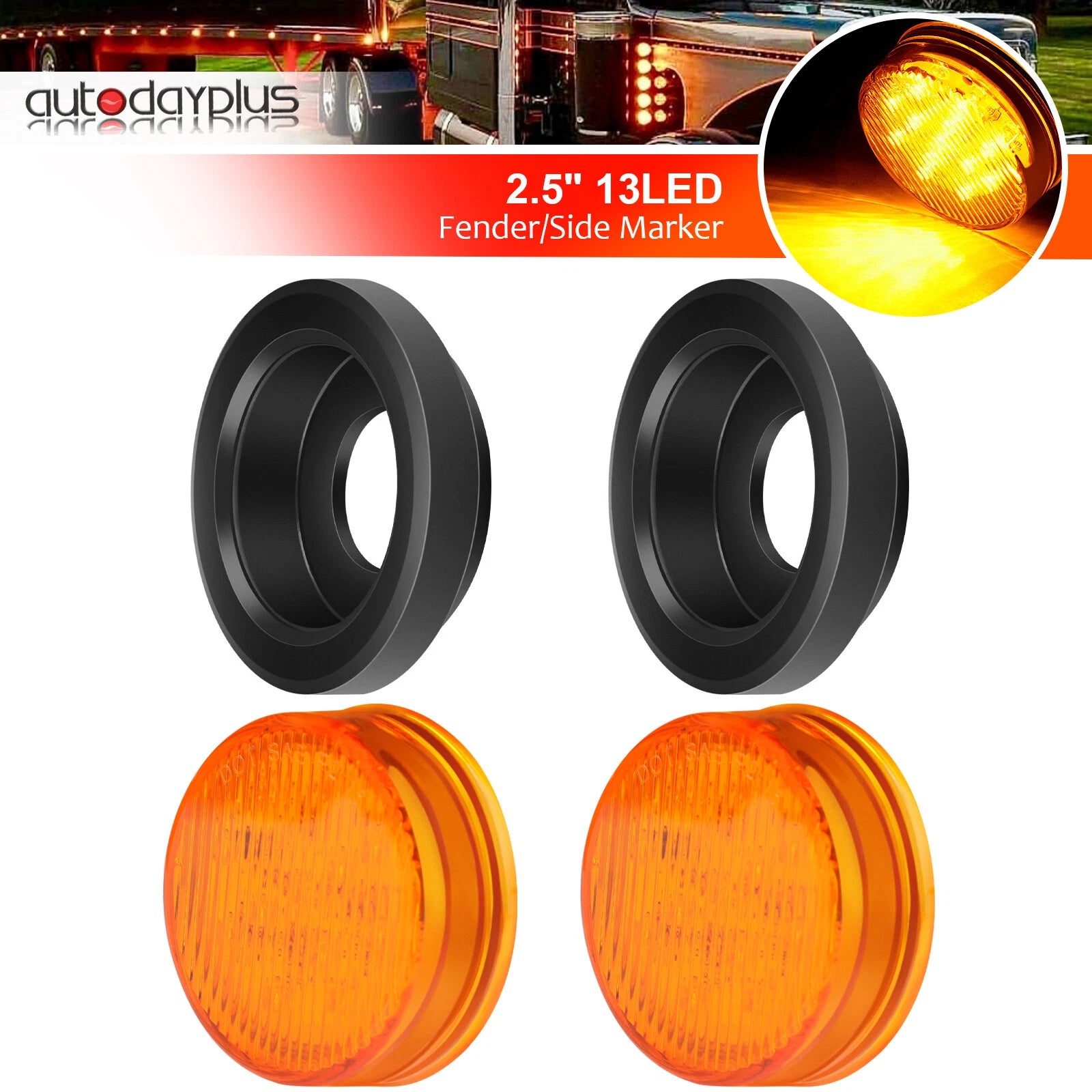 2X 2.5" Round LED Side Marker Turn Tail Signal Lights for Make Model 