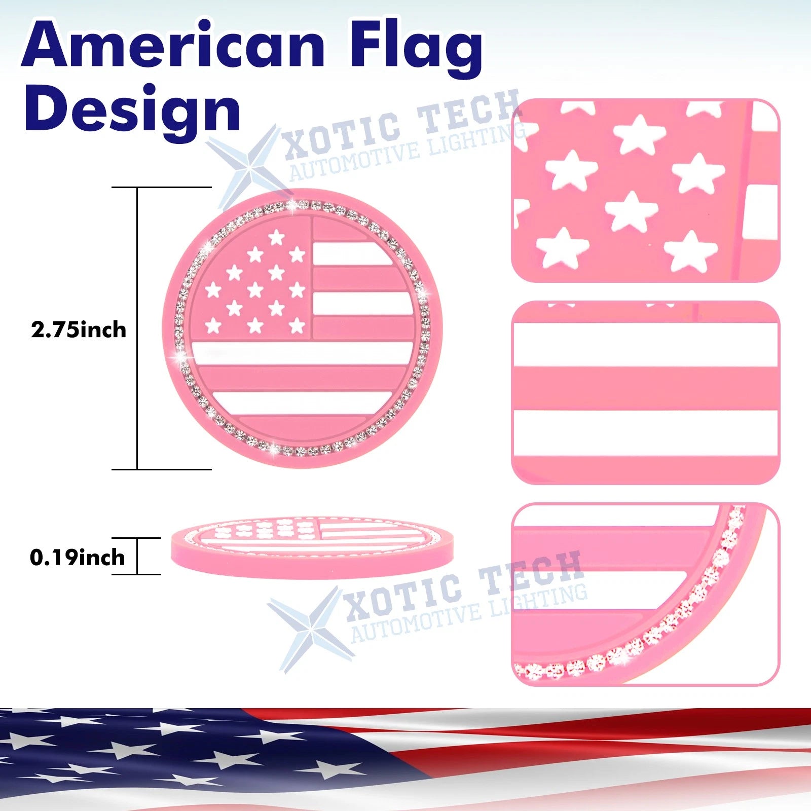 2.75" Flexible PVC Rhinestone Cup Coasters for Patriotic Decor (2-Pack)