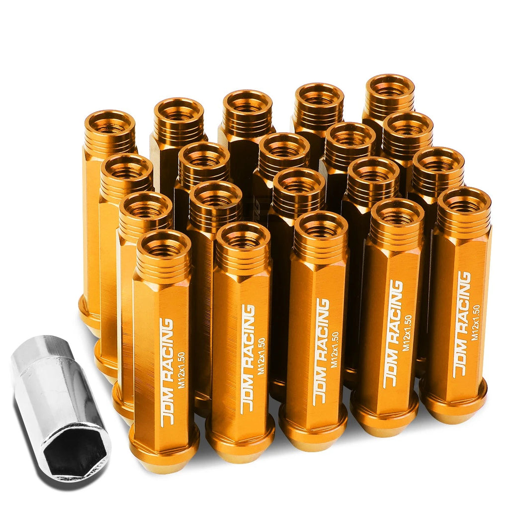 20 PC Open End M12x1.5 90mm Tall Orange Aluminum Lug Nuts for JDM Vehicles