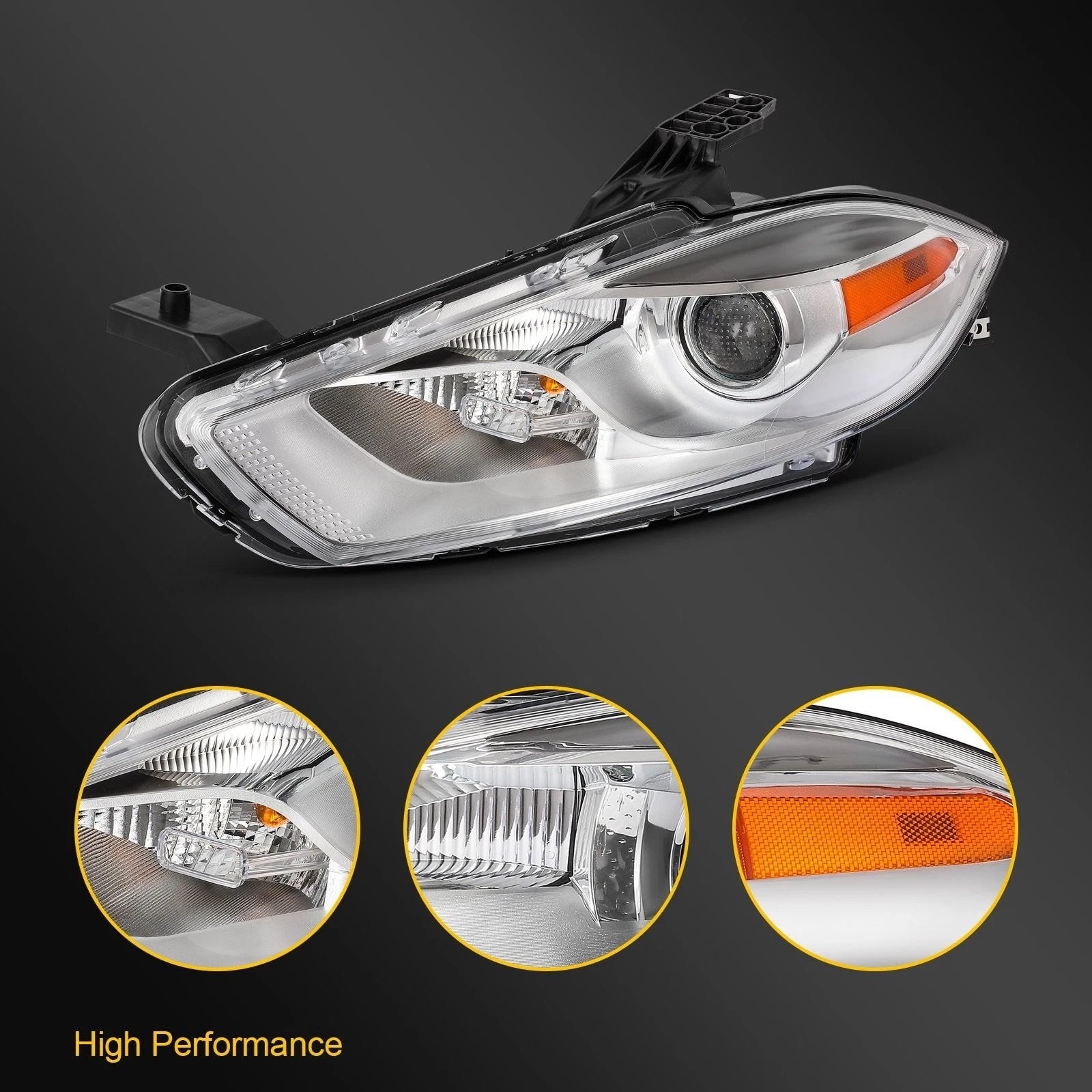Right Side Headlight for Dodge Dart (2013–2016) Chrome Projector