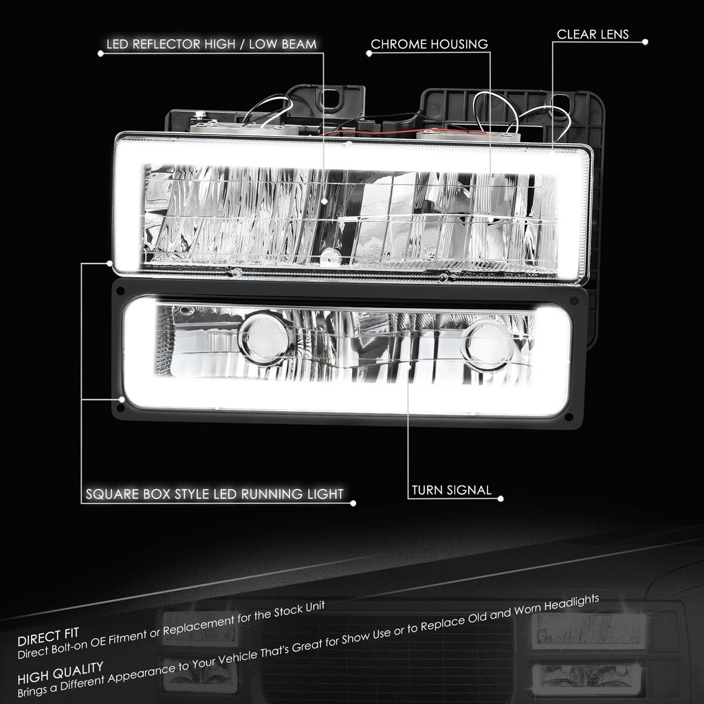 DRL LED Headlight Bumper Turn Signal Lamp Chrome for Chevy Blazer GMC C/K (1988–2000)