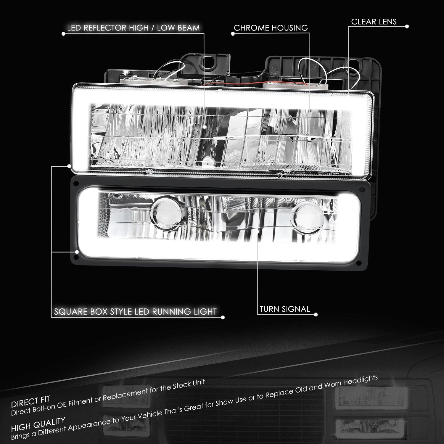 DRL LED Headlight Bumper Turn Signal Lamp Chrome for Chevy Blazer GMC C/K (1988–2000)