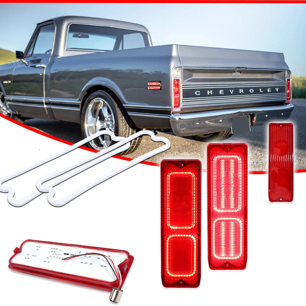 Pair Red LED Tail Lights for Chevy GMC Fleetside Pickup (1967–1972)