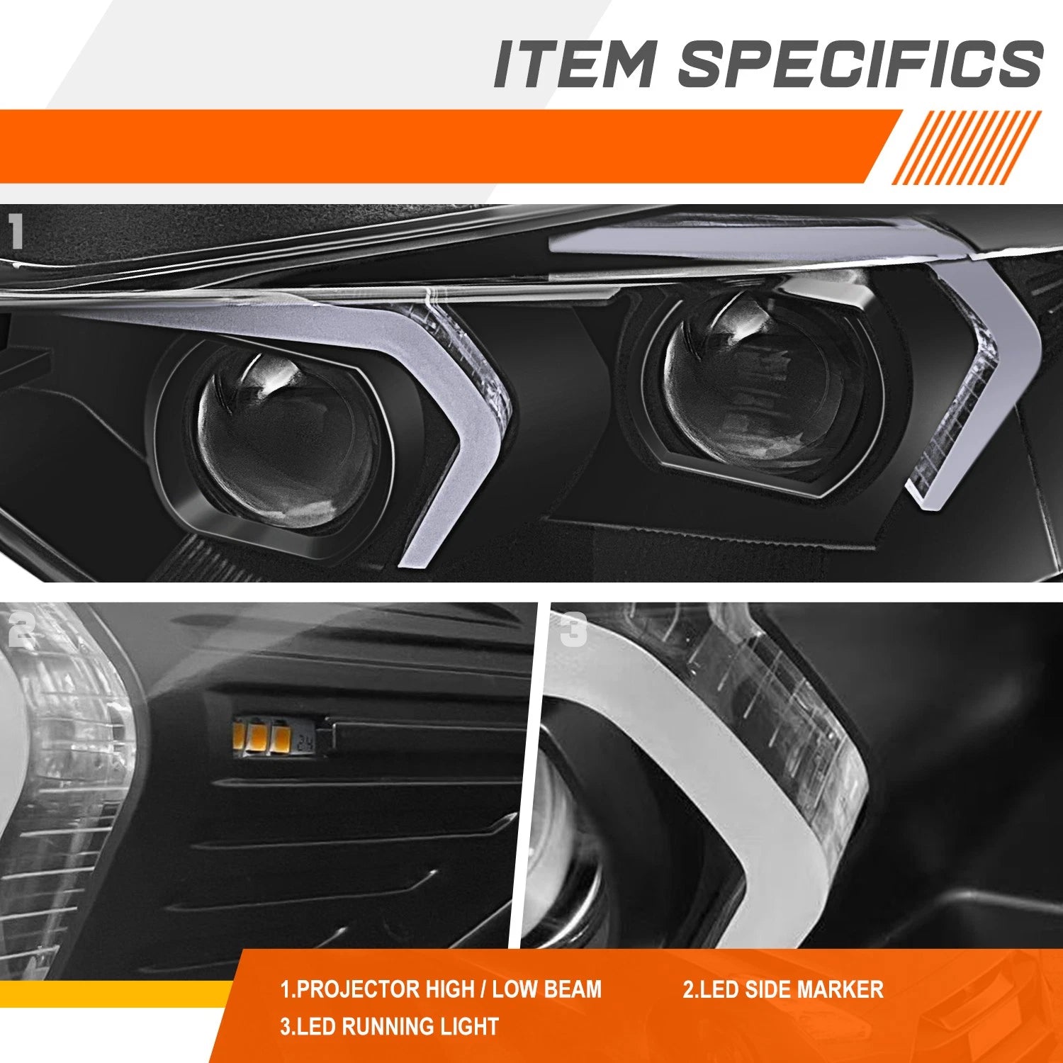 Amber LED Sequential Turn Signal Projector Headlights for Kenworth T880 (2019–2024)