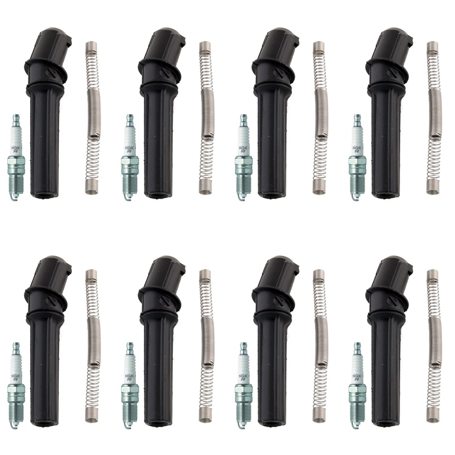 Set of 8 NGK V-Power Spark Plugs & Coil Boots for Ford Crown Victoria F-150 (1997–2008)