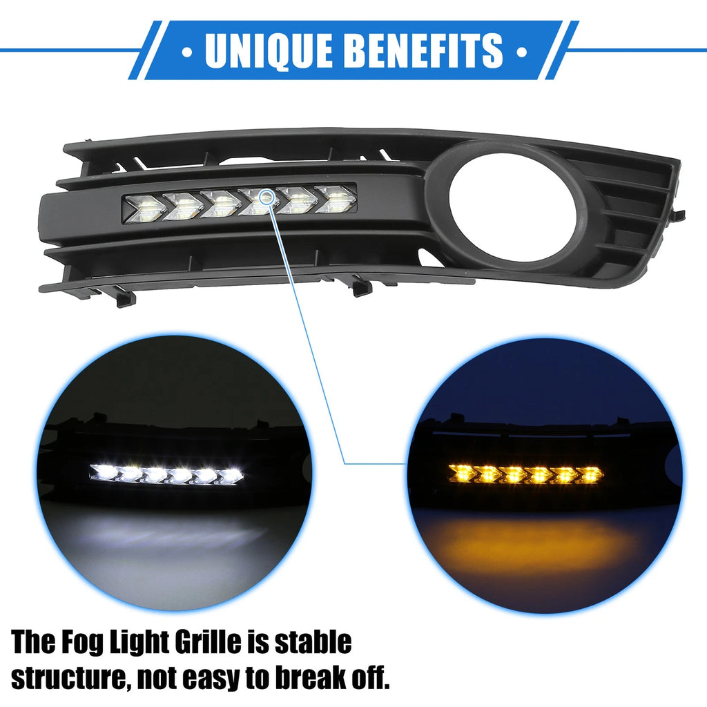 LED Front Bumper Fog Light Grille Cover for Audi A4 B6 (2001–2005)