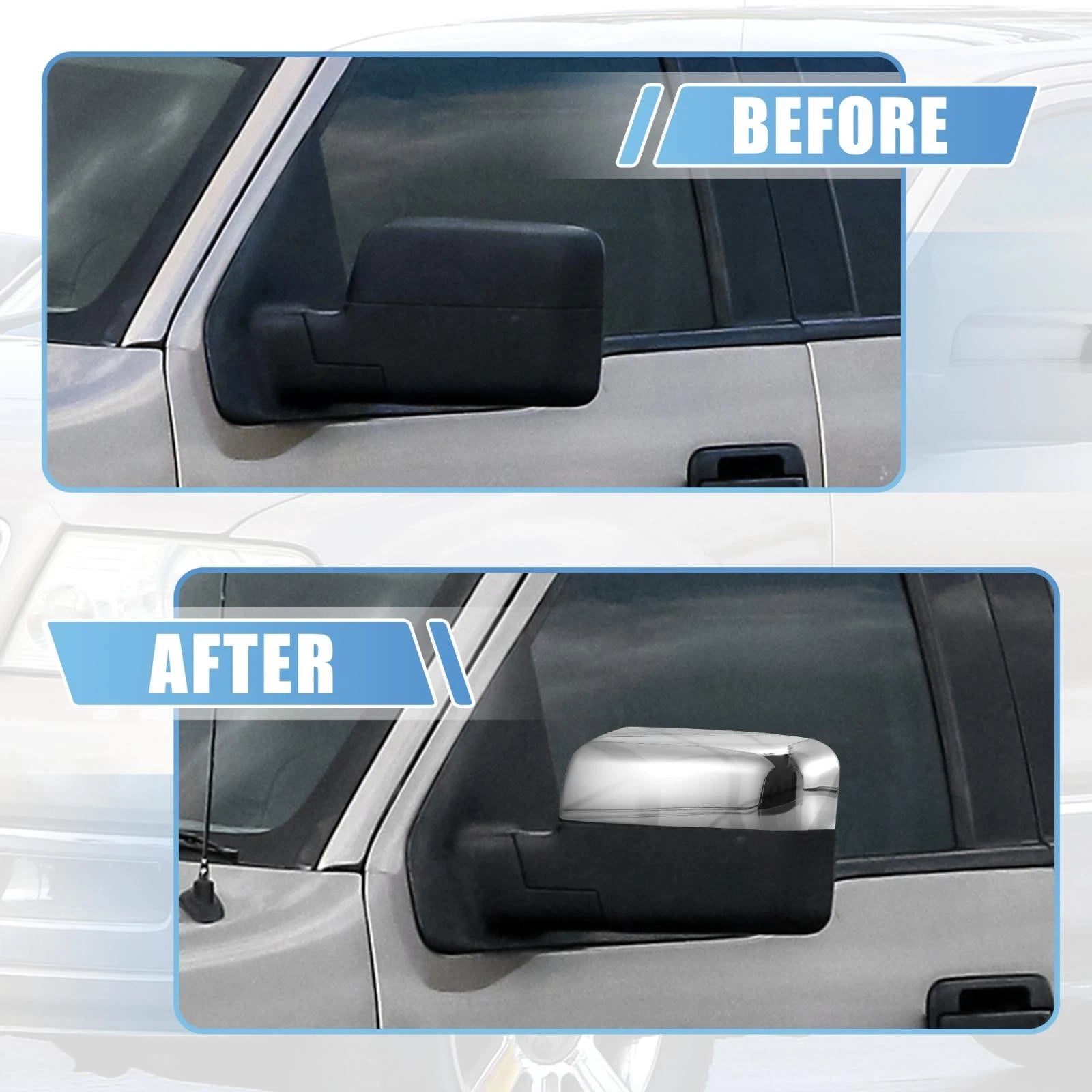 Pair Chrome Plated Power Top Half Mirror Cover Cap for Ford F-150 (2004–2008)