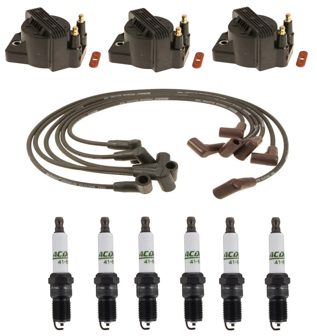 3 Ignition Wires, 3 Coils, 6 Spark Plugs Kit for Pontiac Chevy 3.8L V6 (1995–2005)