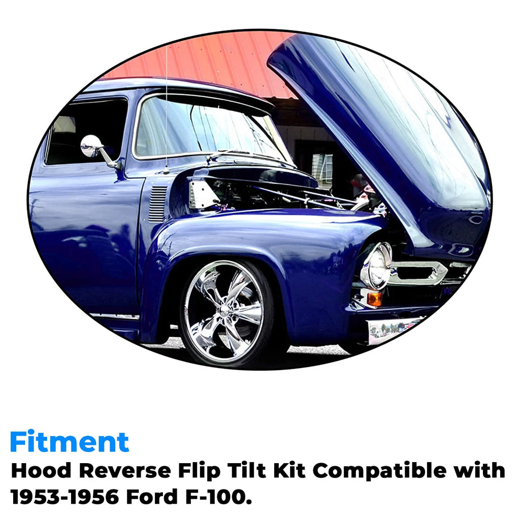 Hood Flip Tilt Combo Kit for Ford F100 (1953–1956) - Stainless Steel Rubber