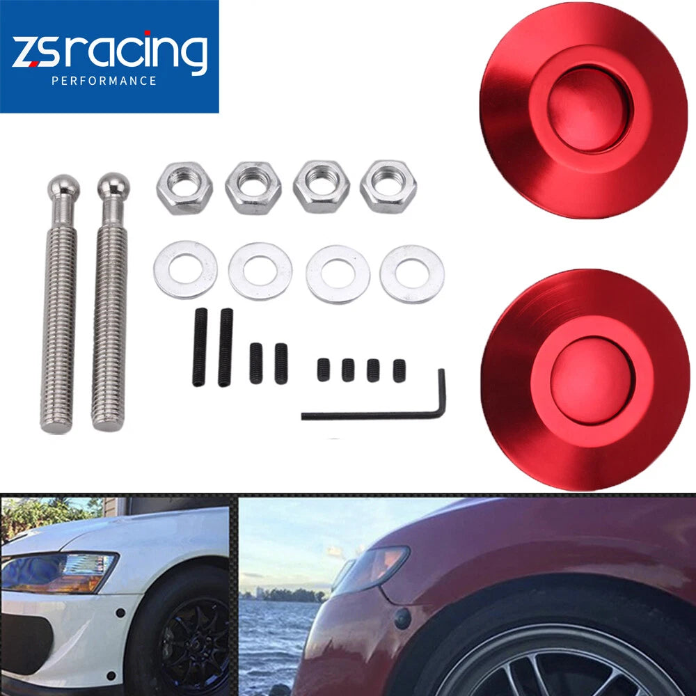 Hood Pins Lock Clip Kit for Universal Vehicles (Red Billet Round)