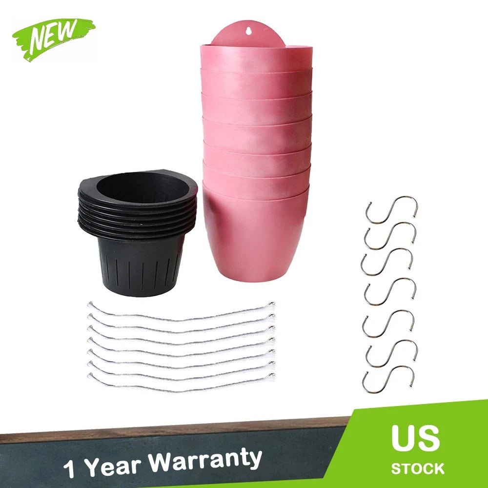 Set of 7 Self-Watering Hanging Flower Pots for Garden Decor