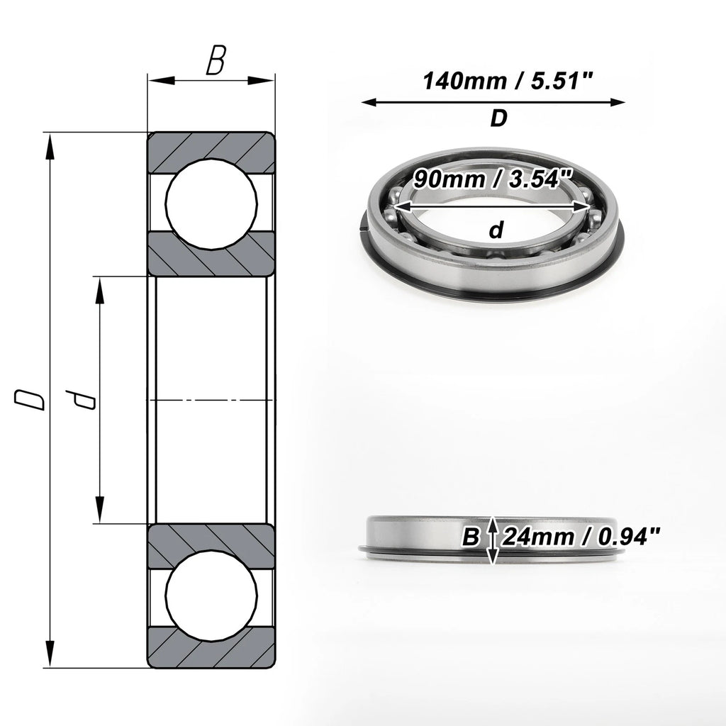 Deep Groove Ball Bearing 6018NR for Scooter Skateboard Wheel (90x140x24mm)