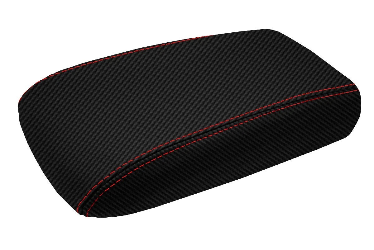 Carbon Fiber Console Lid Cover for Chevrolet Trailblazer (2002–2009) Red Stitch