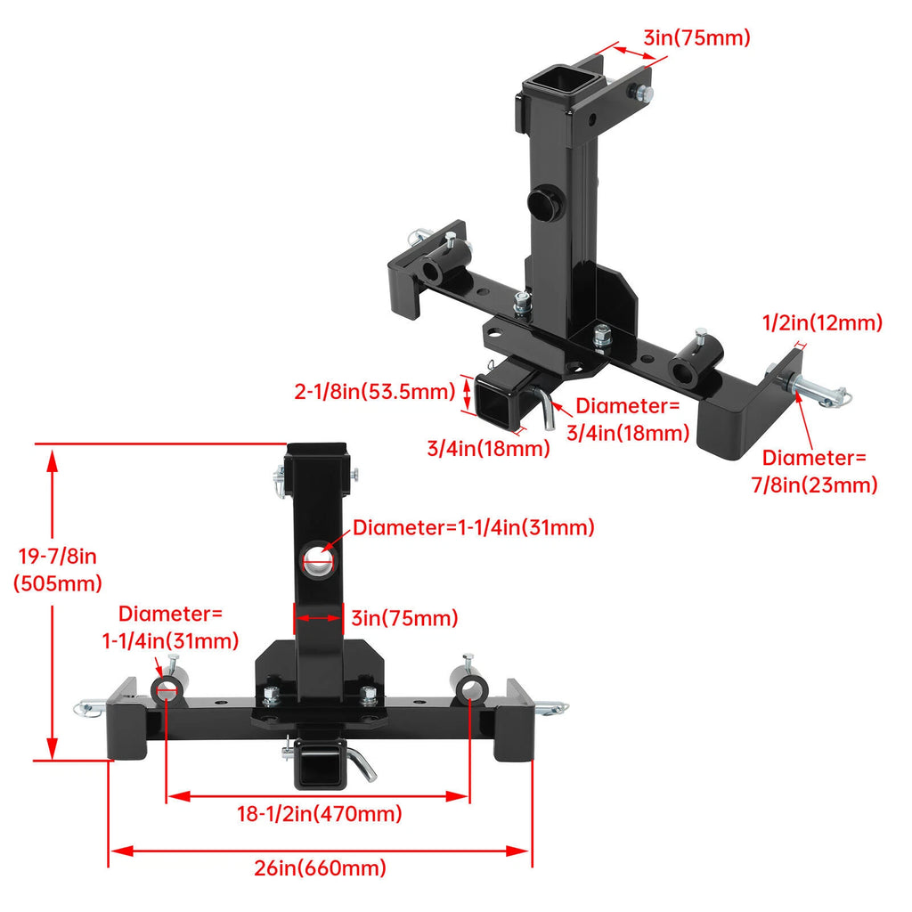 3 Point Hitch Attachment for Category 1 Tractor (2010–2023)