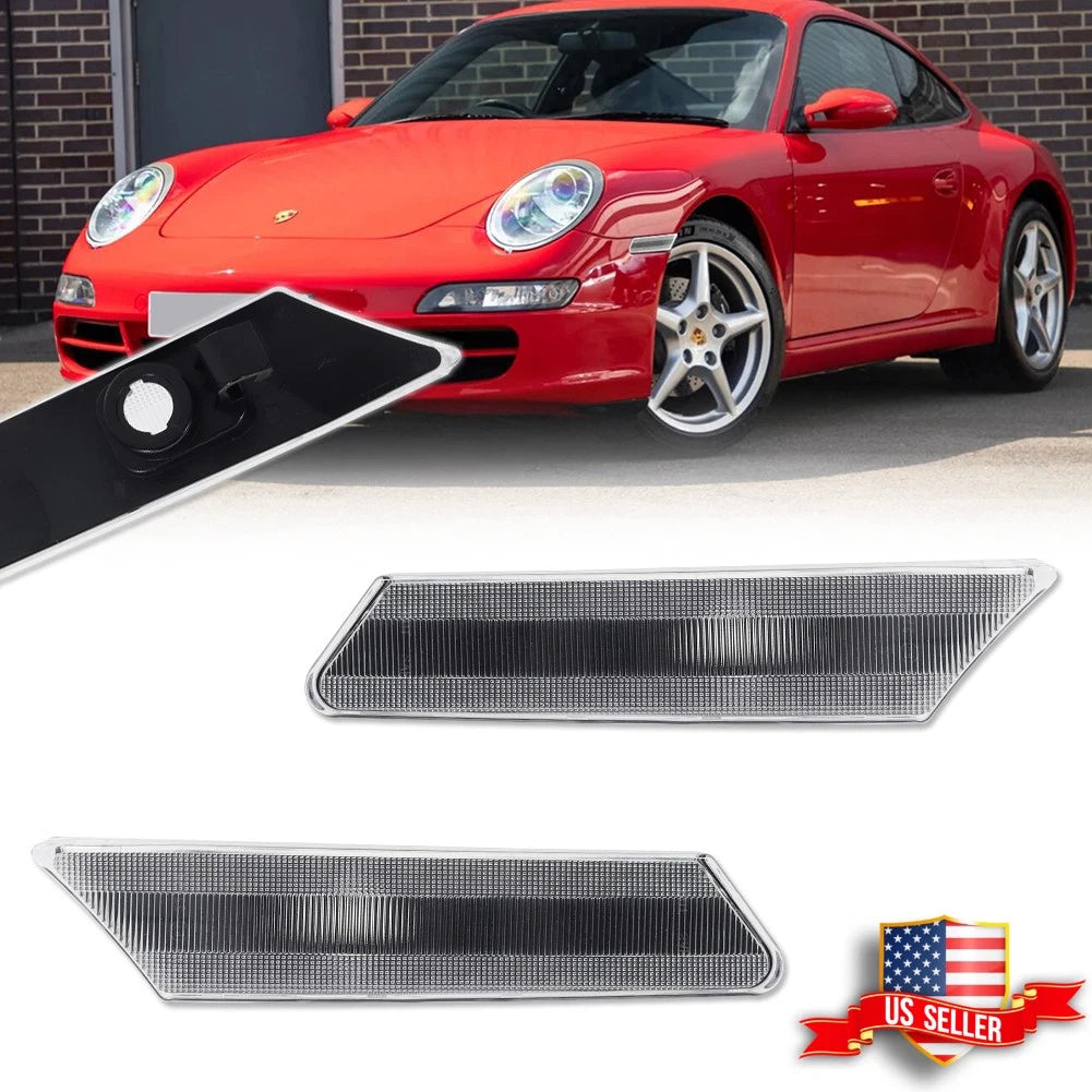 2X Clear Lens Front Side Marker Lights for Porsche 911 (2005–2012)