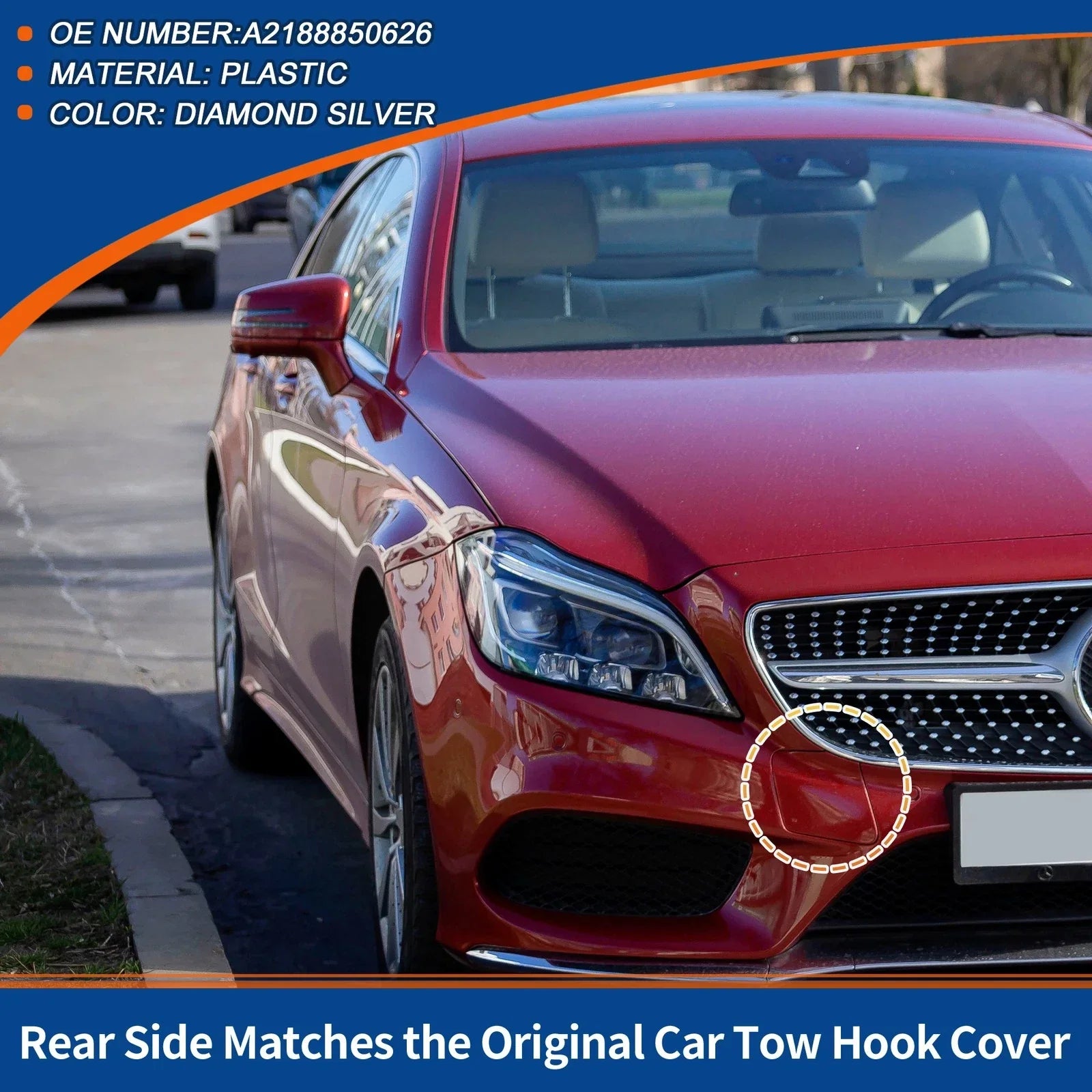 Front Car Bumper Tow Hook Cover for Mercedes-Benz (2012-2018) Diamond Silver