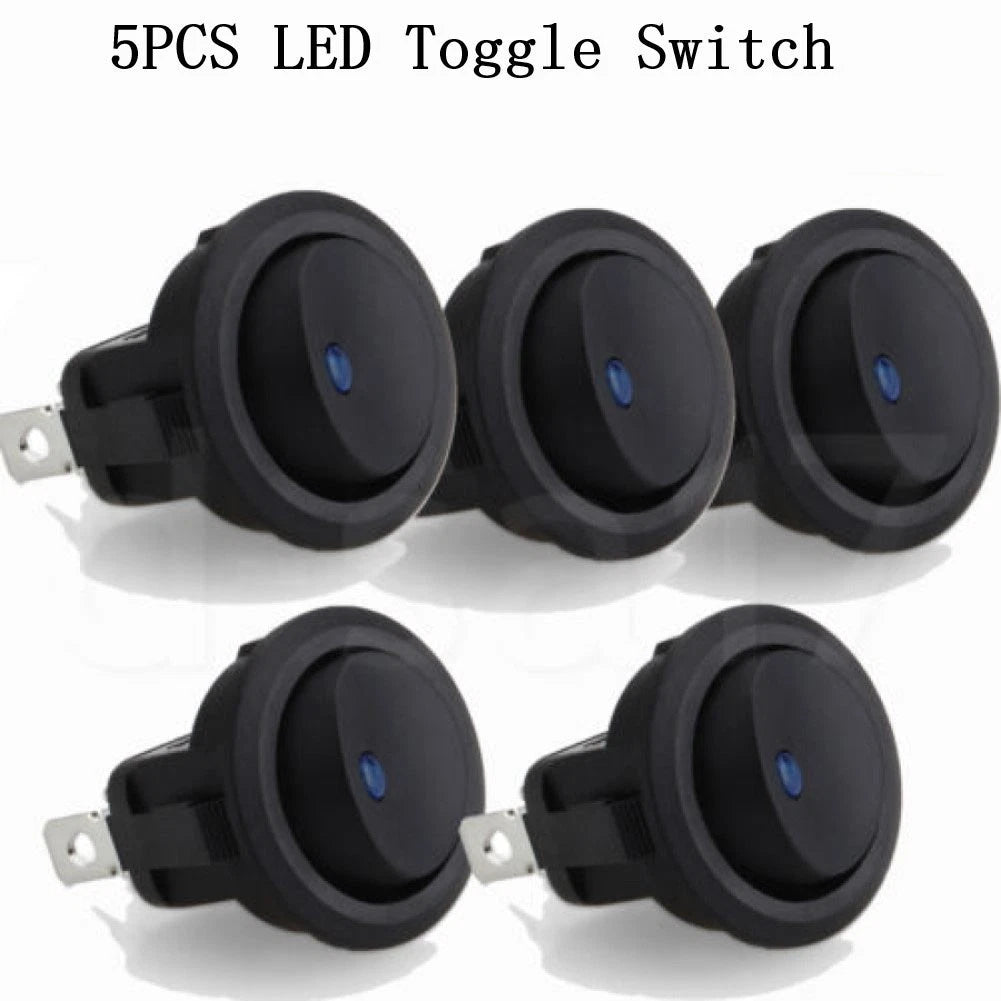 Set of 5 Round 3-Pin LED Switches for Automotive Applications