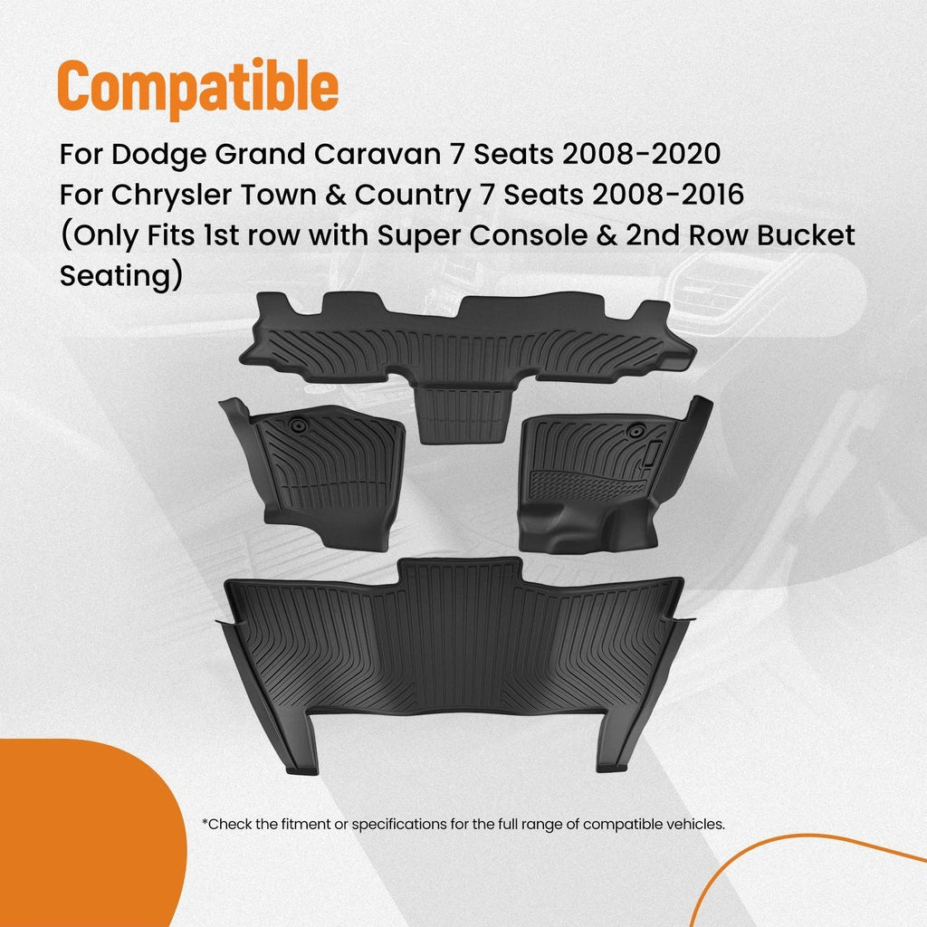 Black TPE Floor Mats for Dodge Grand Caravan (2008–2020) Anti-Slip Washable