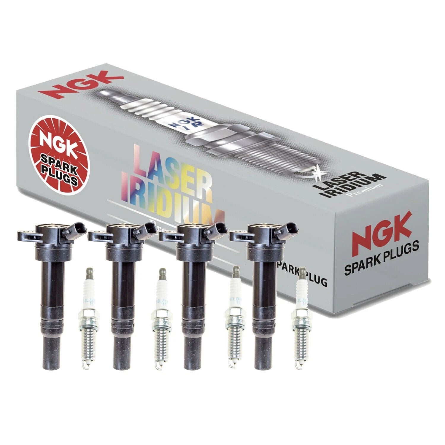 Set of 4 Denso COP Ignition Coils & NGK Iridium Spark Plugs for Kia