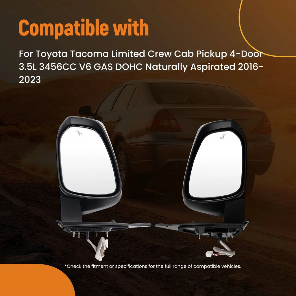 Set of 2 Chrome Heated Power Side View Mirrors for Toyota Tacoma (2016–2023)
