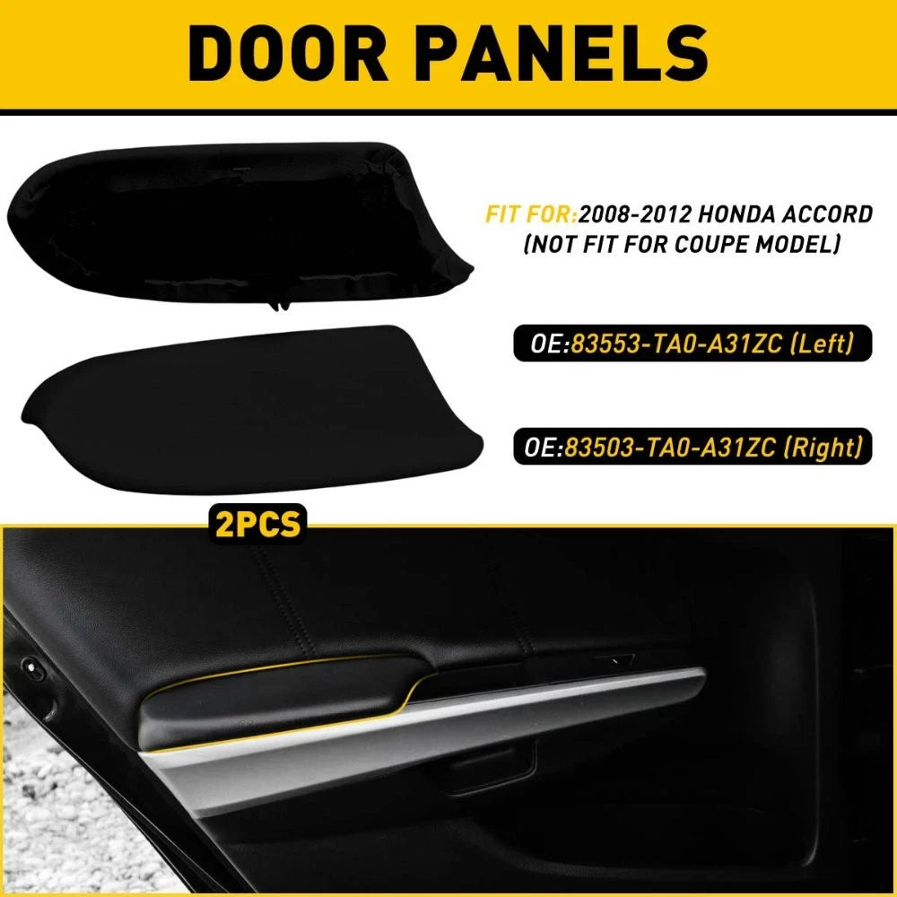 Front Leather Armrest Covers for Honda Accord (2008–2012) - Black Pair