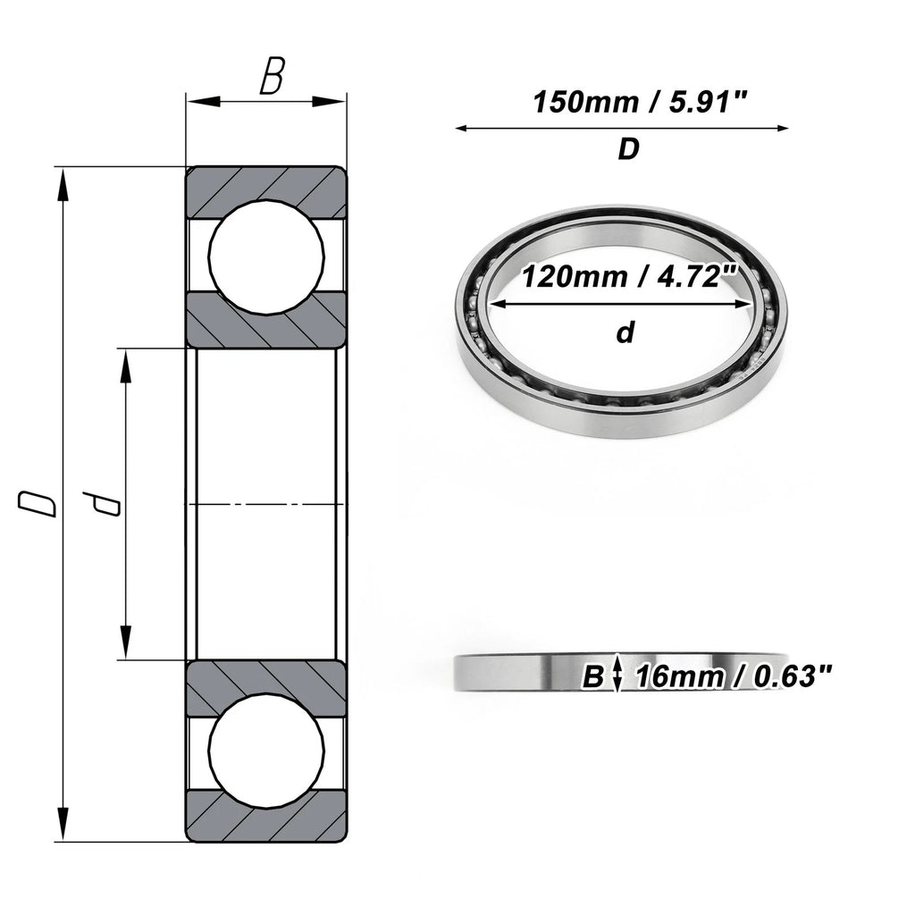Deep Groove Ball Bearing 120x150x16mm for Scooter/Skateboard (1 Pc)