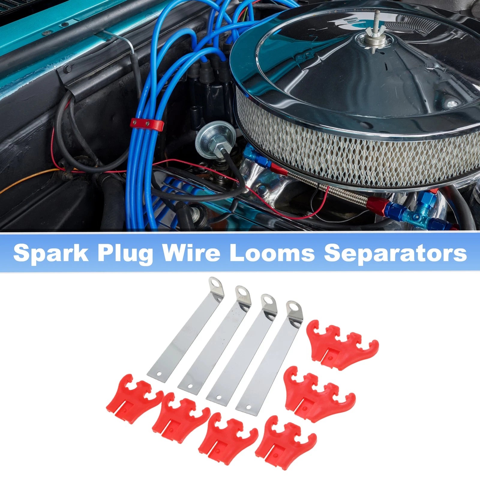 Spark Plug Separators Looms for Chevy Ford 7/8/9mm Red 