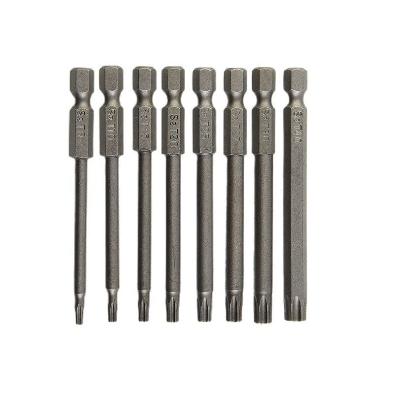 8-Piece Screwdriver Bit Set 60HRC Hardness 75mm Long Alloy Steel Hex Shank