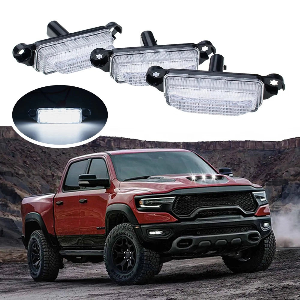 3PC Clear White LED Hood Scoop Marker Running Light for Dodge RAM 1500 TRX (2021–2025)