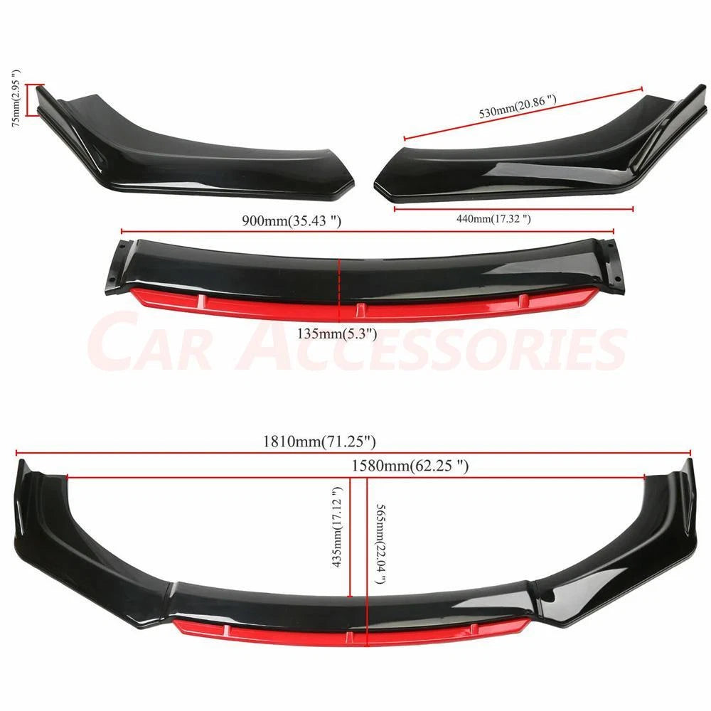 Front Bumper Lip Splitter Spoiler Side Skirts for Honda Civic Sedan (2016–2021)