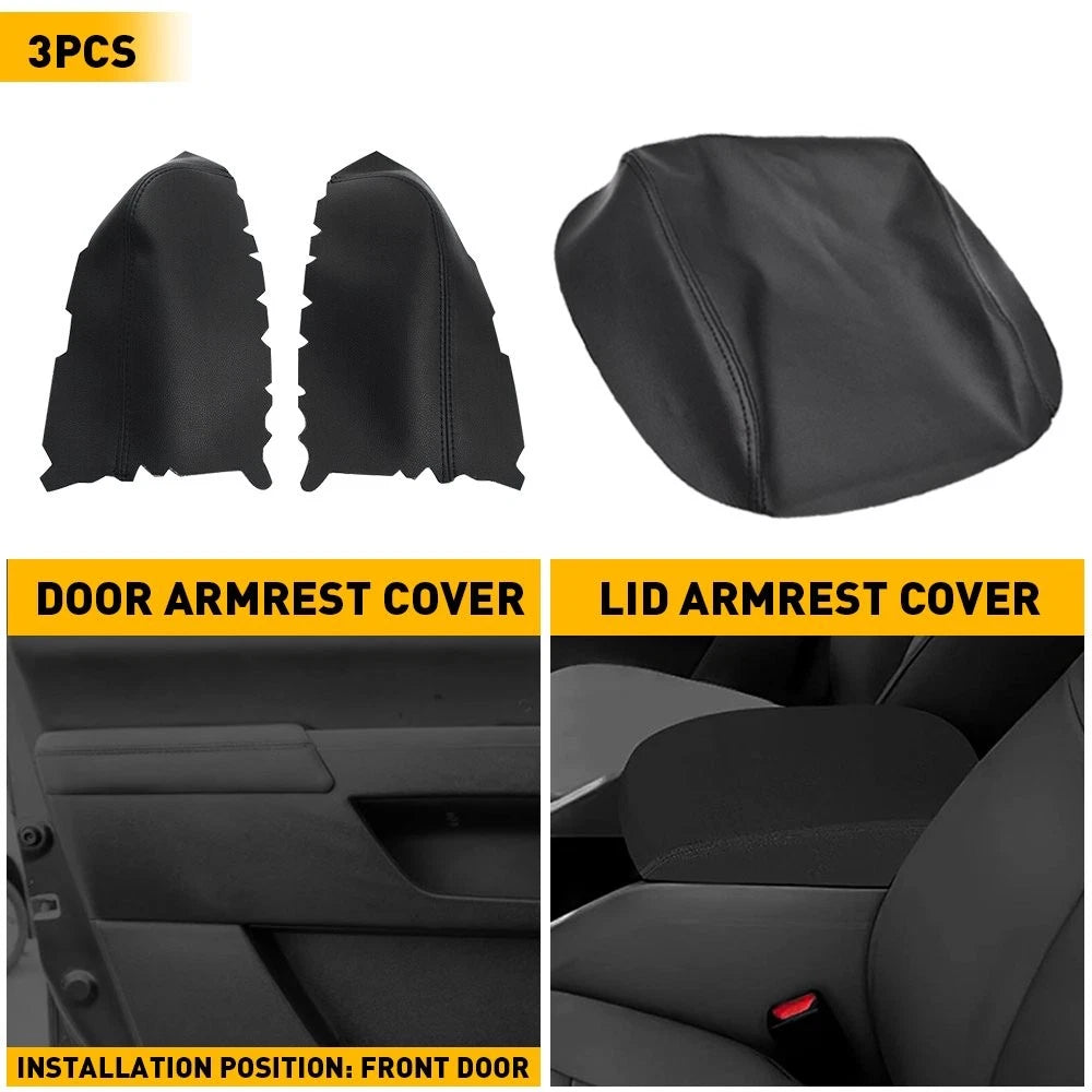 Leather Front Door Panels Armrest Cover + Console Lid Skin for Honda Pilot (2009–2015)