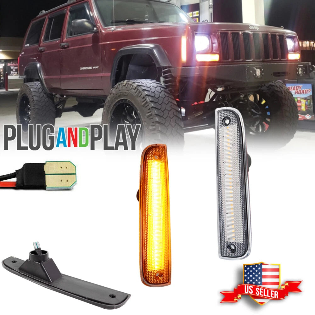 Clear Amber LED Front Side Corner Marker Lights for Jeep Cherokee (1997–2001)