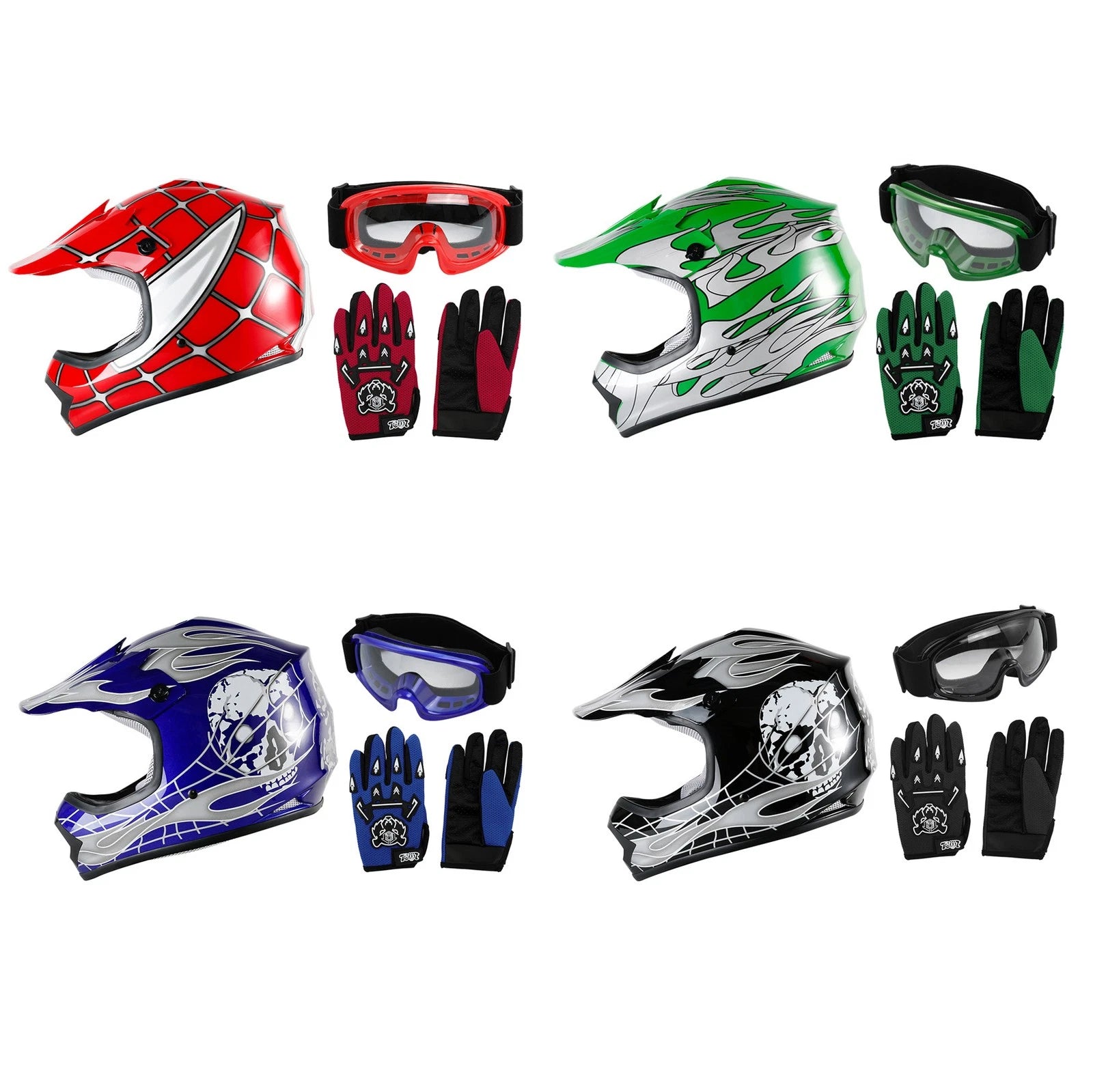 Youth Offroad Helmet & Goggles Set for Dirt Bike ATV (DOT Approved)