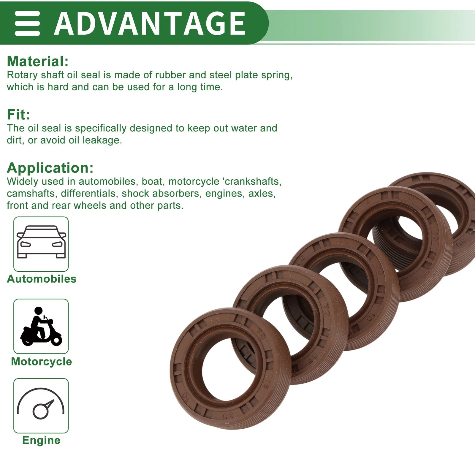 Set of 5 Oil Seal FKM Rubber 18x30x10mm for High Pressure