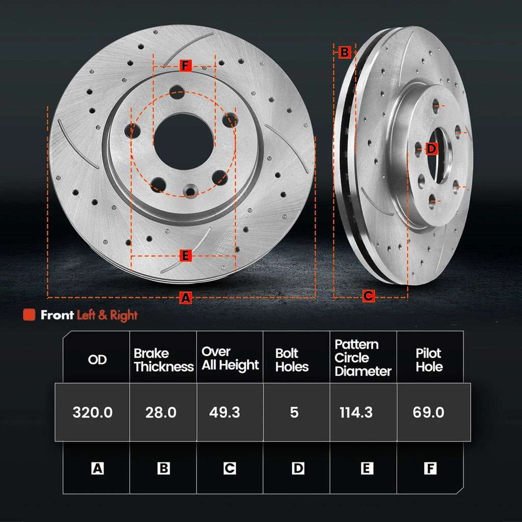 Set of 2 Front Drilled Brake Rotors & Ceramic Pads for KIA Sorento (2014–2020)