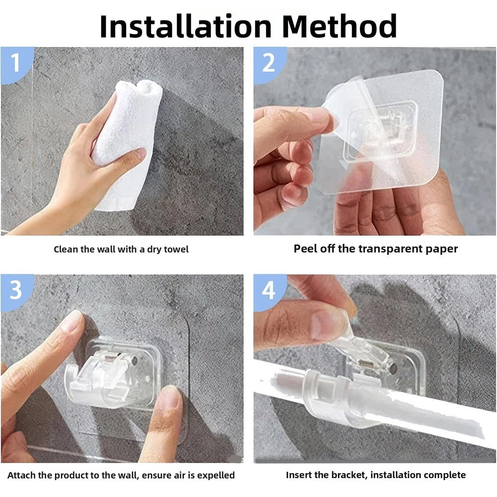 Set of 2 Transparent No Drill Brackets for Curtain Rods 0.39-0.78 Inch